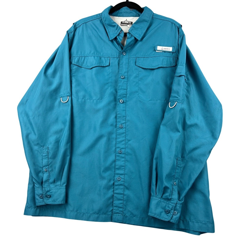 Habit Fishing Shirt Mens XL Teal Blue Excellent Solar Factor 40+ UV Ripstop LS